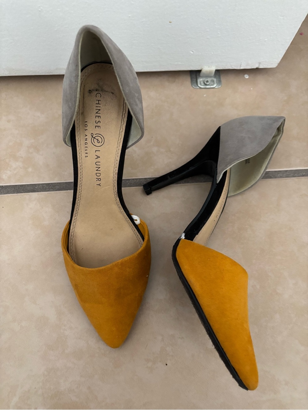 Chinese Laundry Mustard and Gray Pointed D'Orsay Pumps